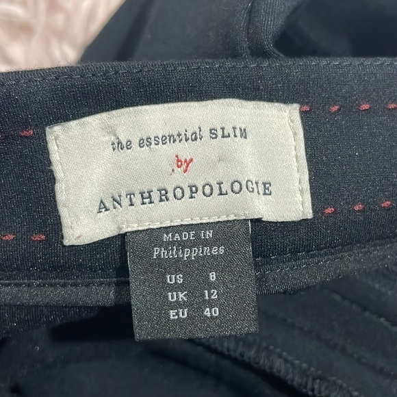 Anthropologie essential slim black tapered Ponte pants faux leather trim - Picture 3 of 9